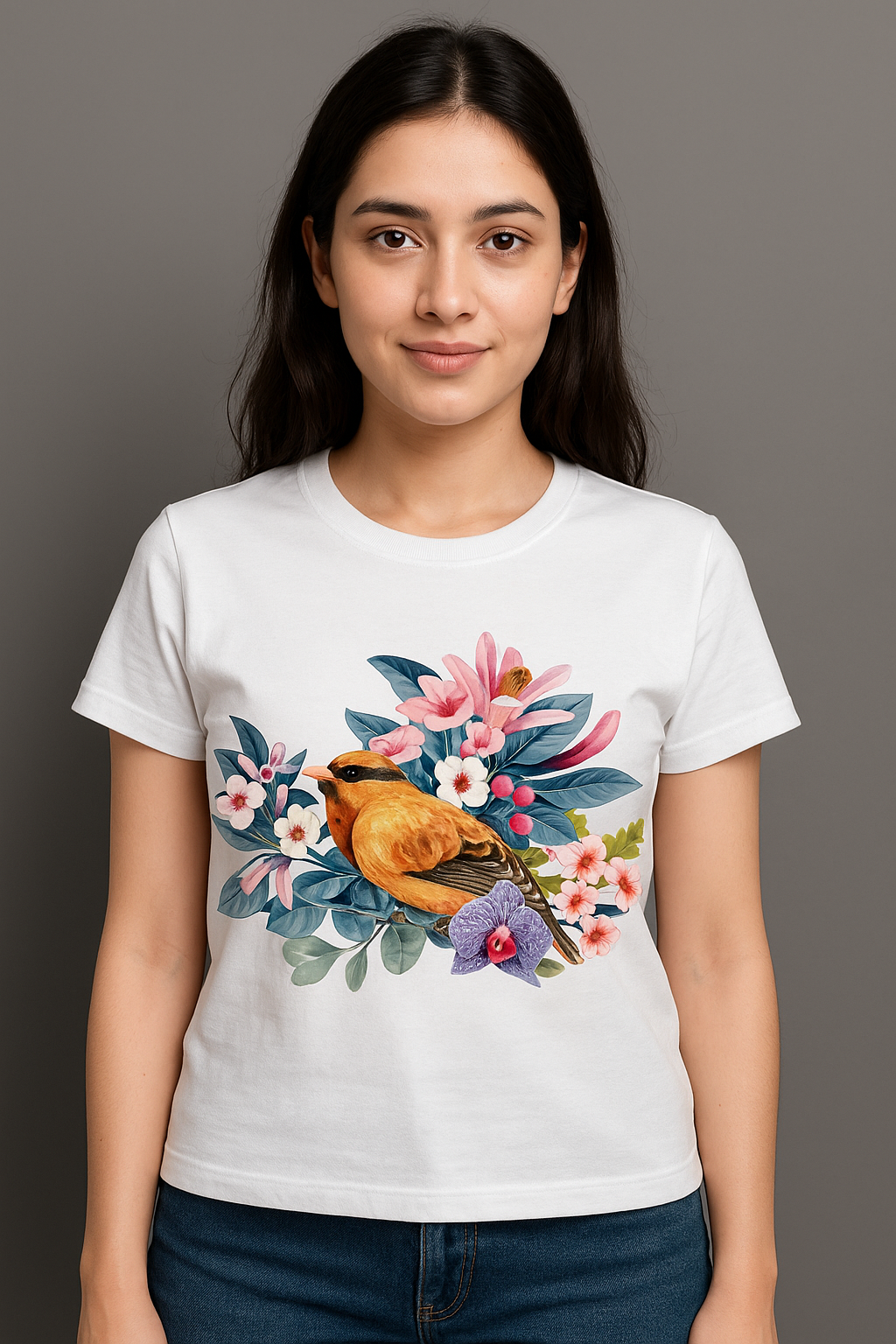 BeSpoken™ | Women’s Floral Bird Graphic T-Shirt