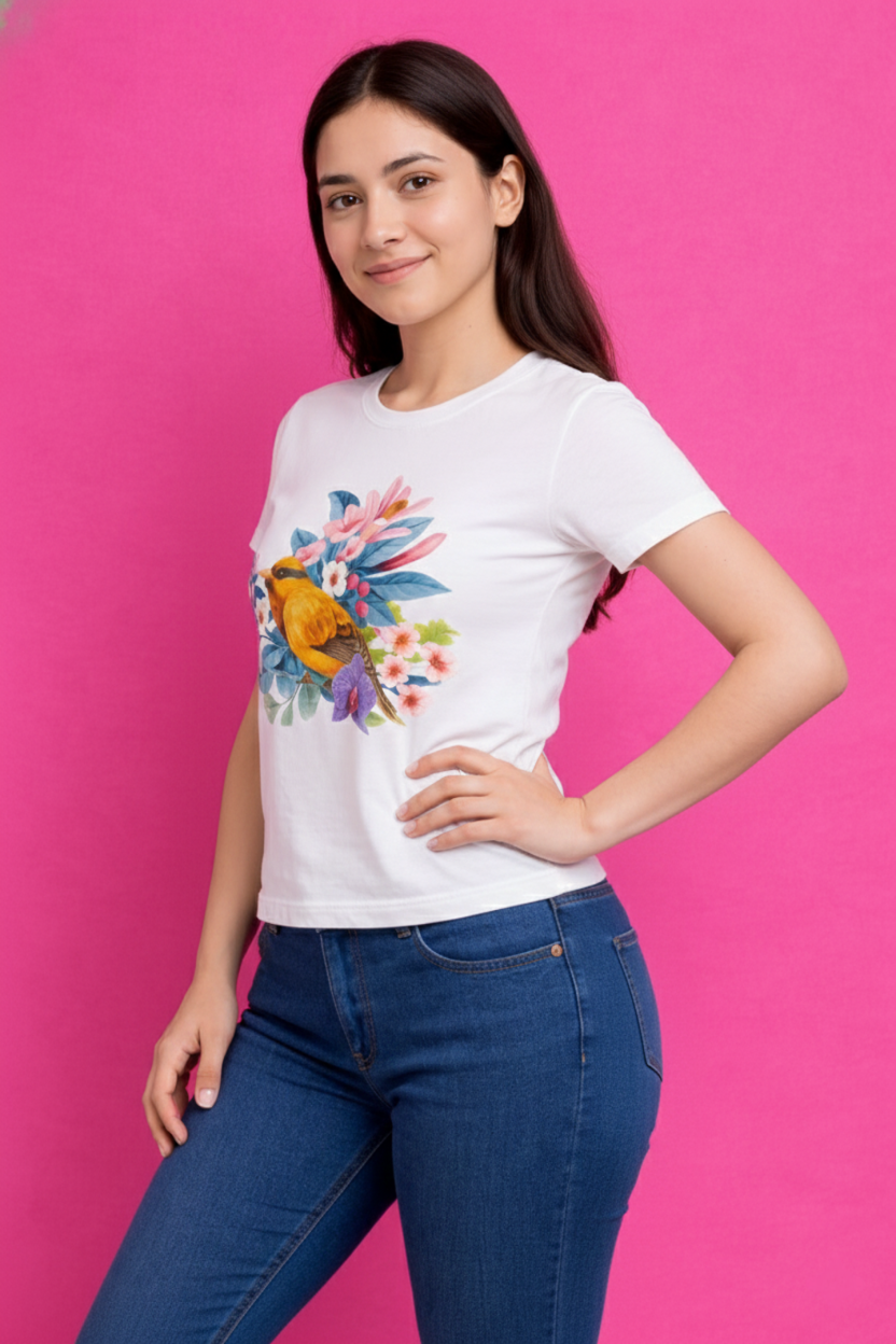 BeSpoken™ | Women’s Floral Bird Graphic T-Shirt
