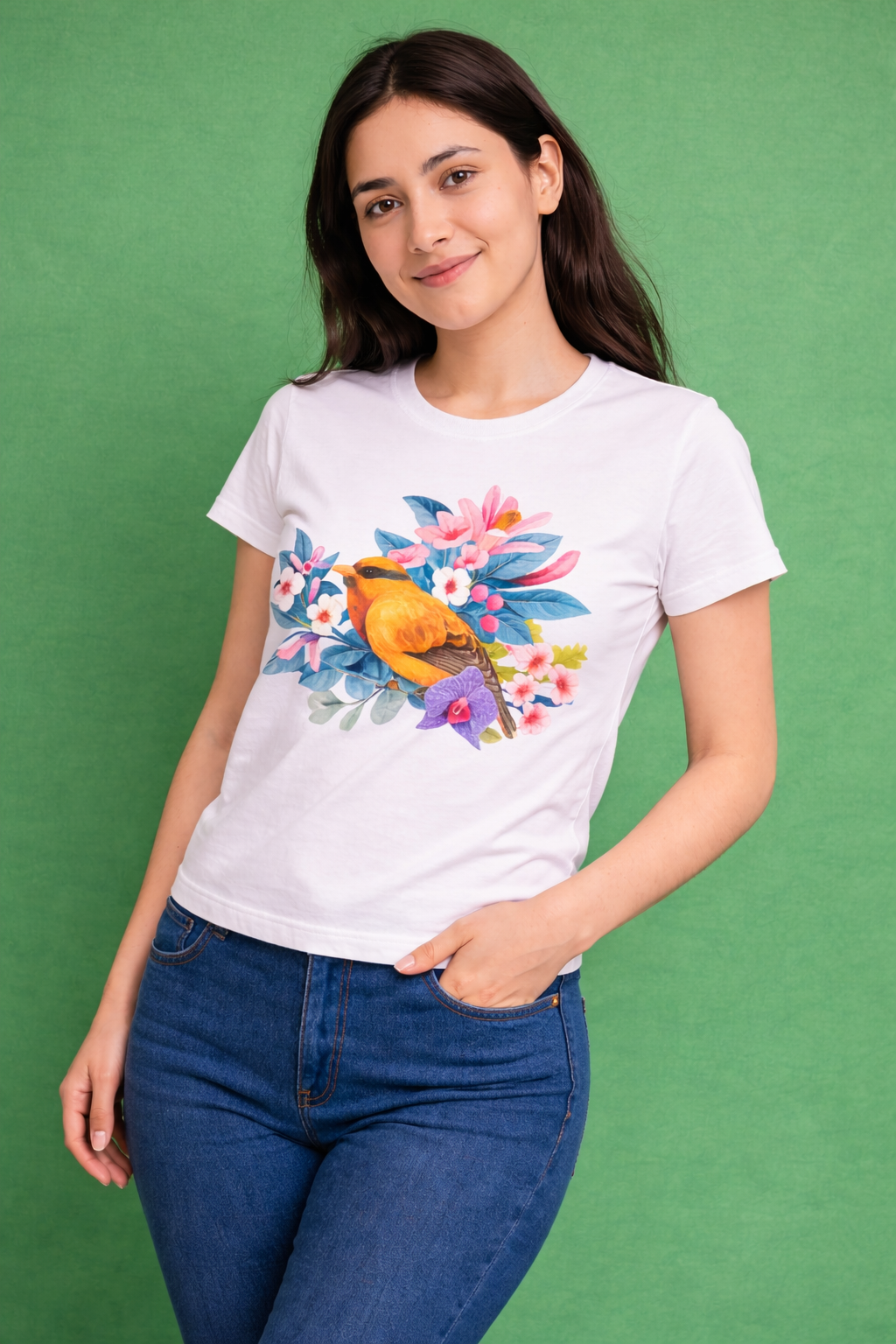 BeSpoken™ | Women’s Floral Bird Graphic T-Shirt
